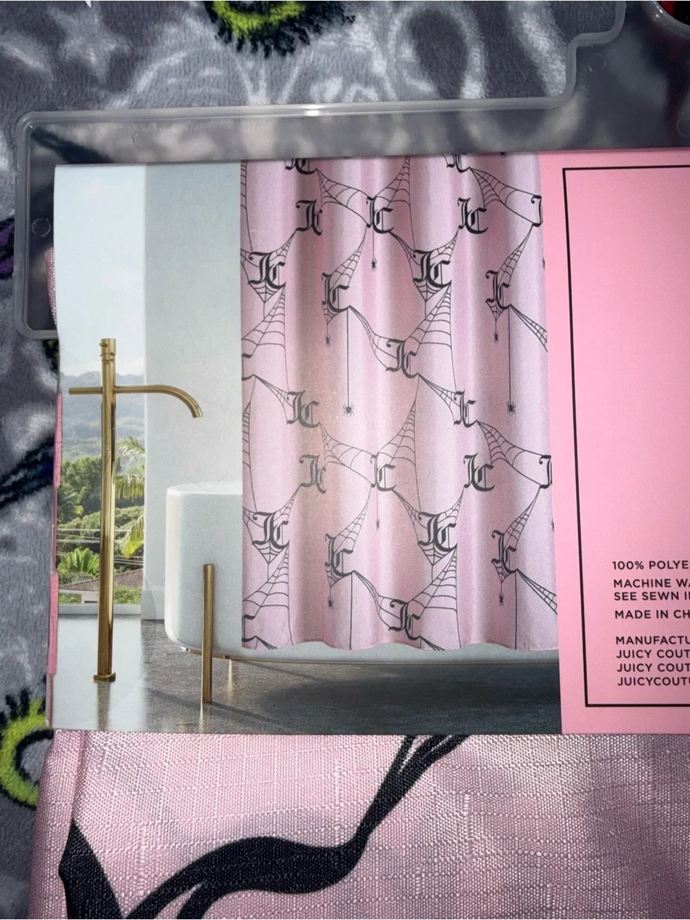 Juicy Couture Home Pink Spiderweb 13-Piece Shower Curtain Set NWT